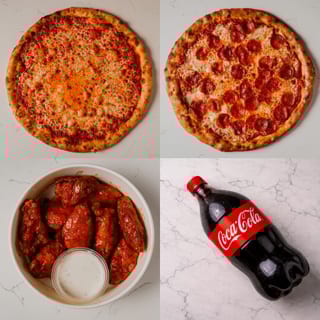 2 - (16 inch) Pizzas, 16 Wings & 2 Liter Drink
